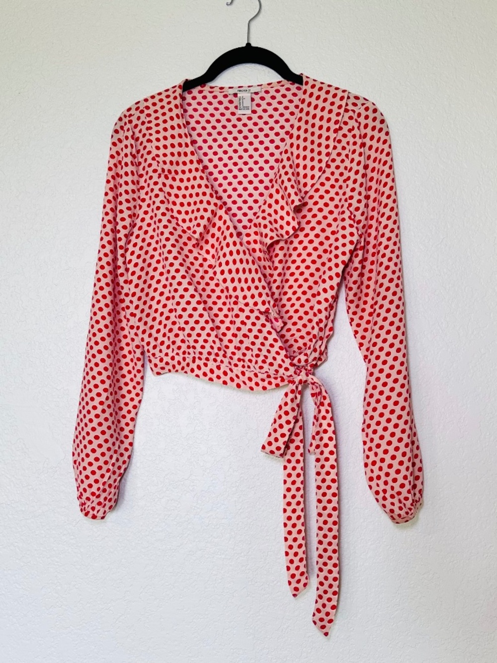 Forever 21 Top Small Coquette Dainty Loose Sleeves Ruffle Summer Polka Dot Retro